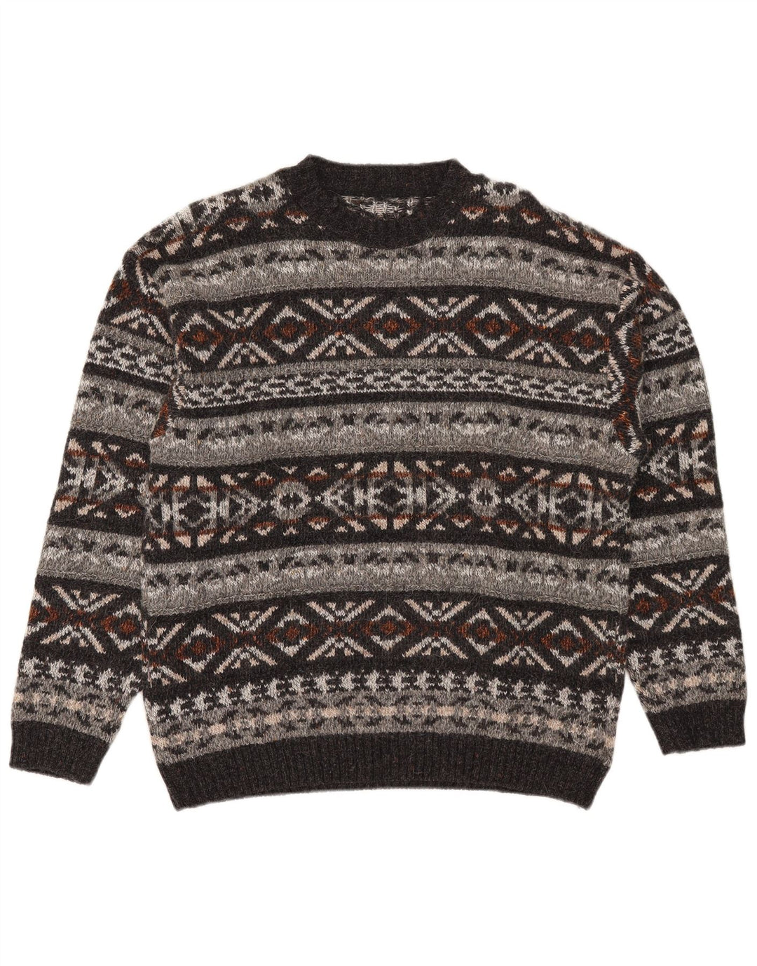 Vintage męski sweter z okrągłym dekoltem, średni, wielokolorowy Fair Isle
