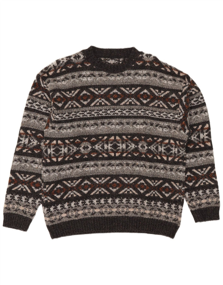 Vintage męski sweter z okrągłym dekoltem, średni, wielokolorowy Fair Isle