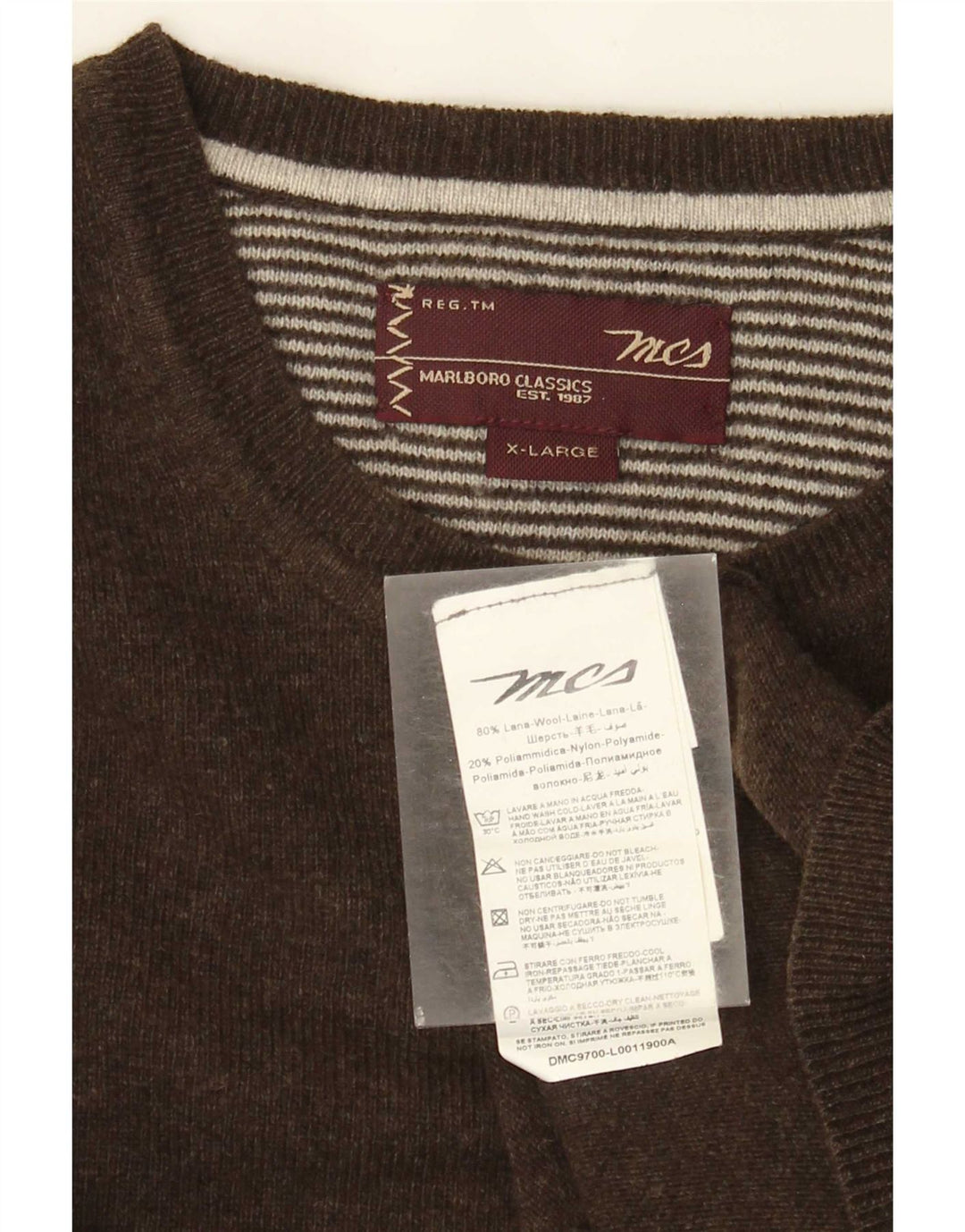 Marlboro Classics Męski sweter z okrągłym dekoltem XL, brązowa wełna
