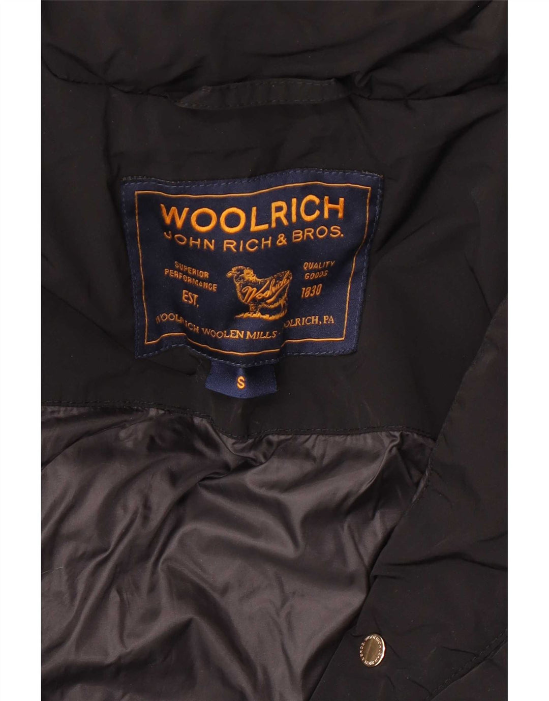 Damska ocieplana kurtka z kapturem Woolrich UK 10, mała, czarna, poliester