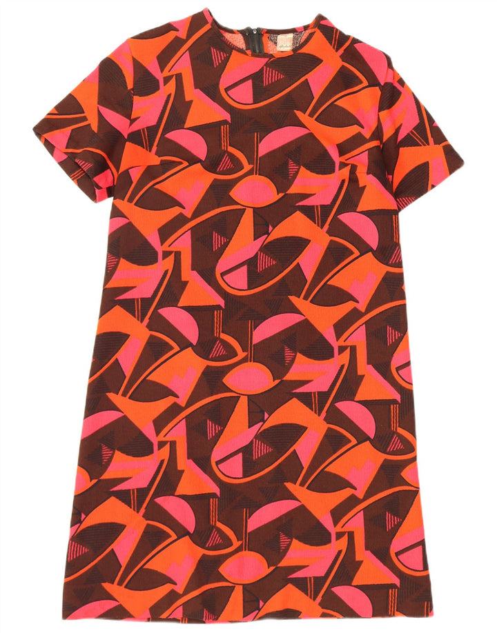 Damska sukienka typu shift w stylu vintage IT 46, duży, wielokolorowy, geometryczny poliester