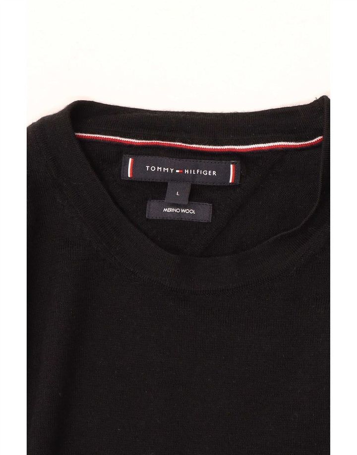 Męski sweter z okrągłym dekoltem Tommy Hilfiger, duży, czarny, wełniany