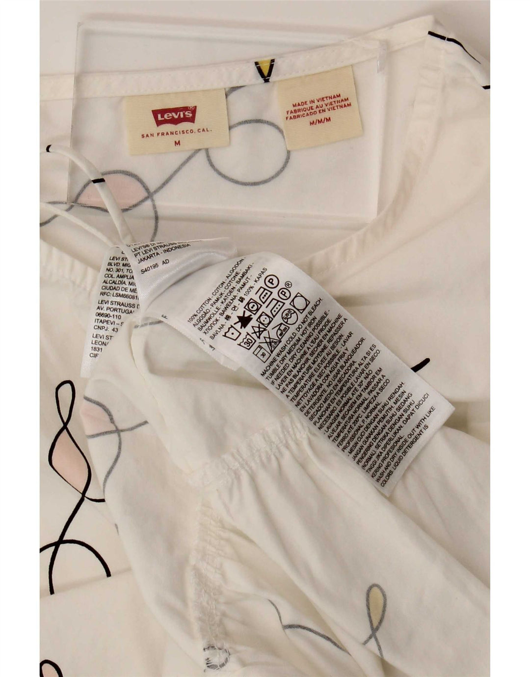 Damska sukienka namiotowa Levi's z abstrakcyjnym wzorem, oversize UK 14, średnia biel