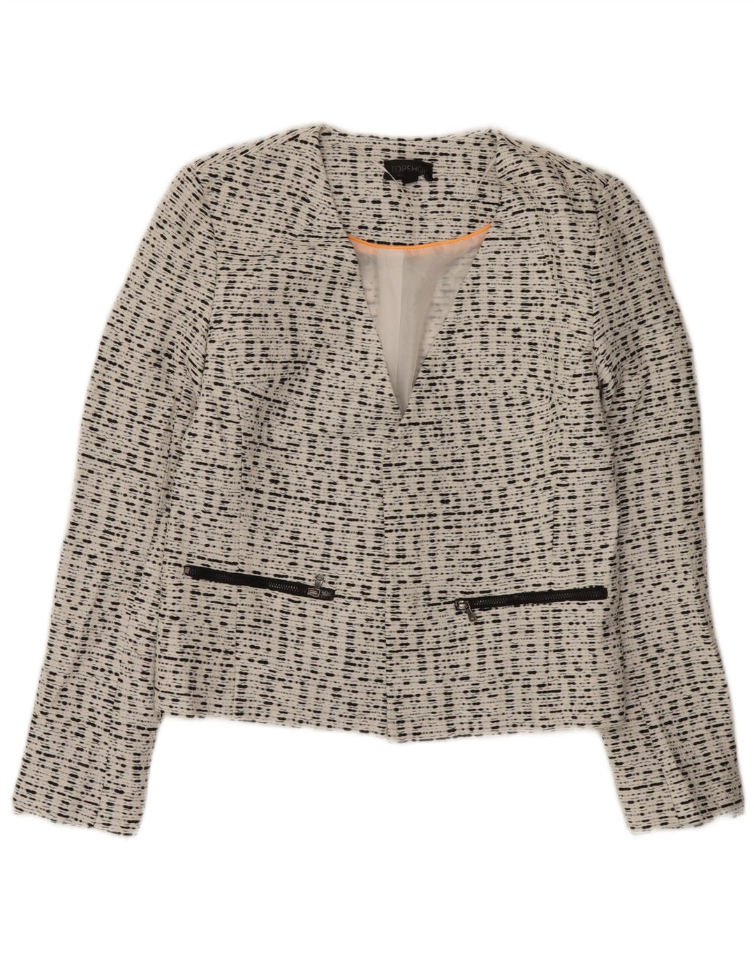 Damska otwarta marynarka Topshop UK 10 Small, biała, nakrapiana wiskoza
