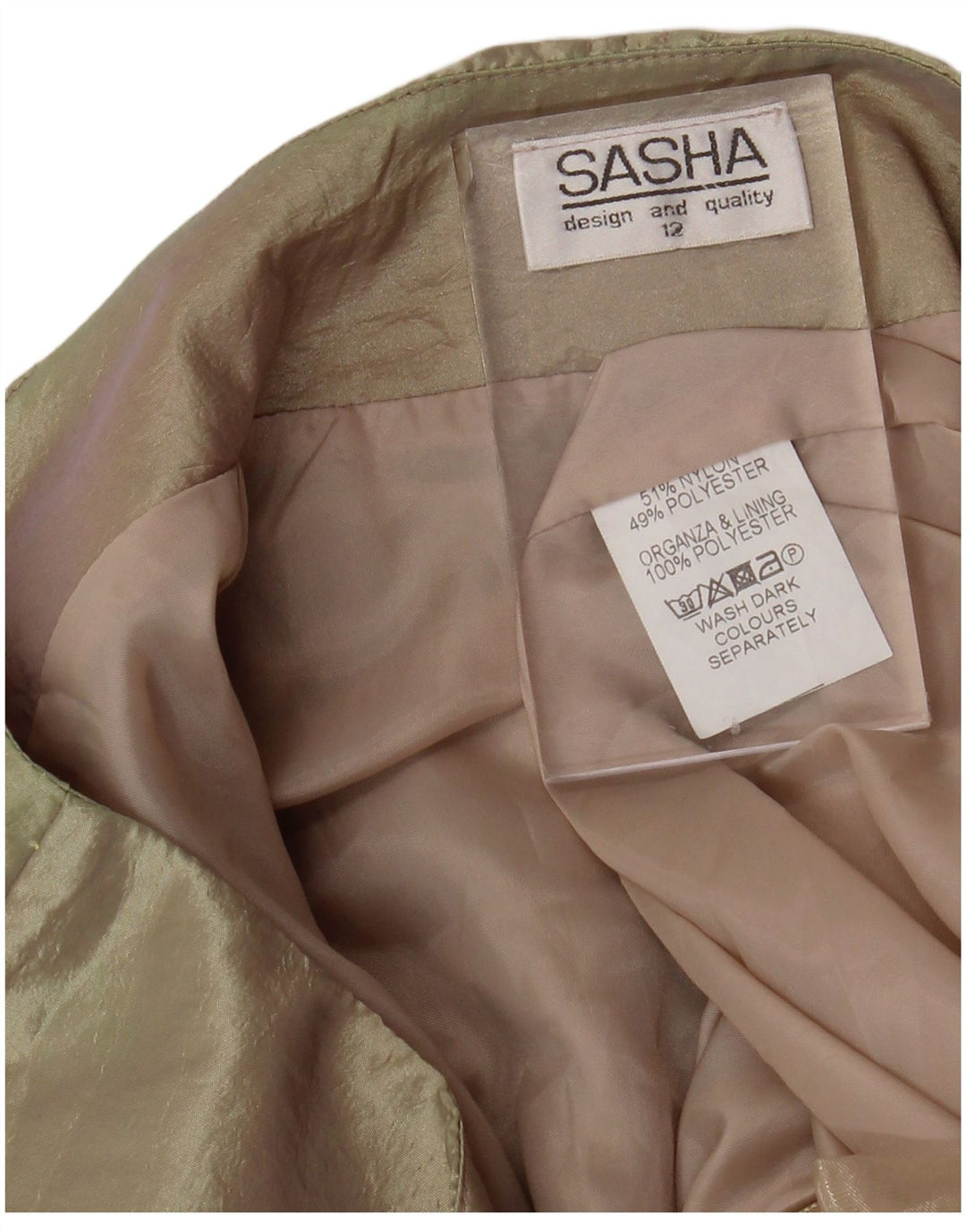 Damska spódnica maxi SASHA US 12, duża, W32, złoty nylon