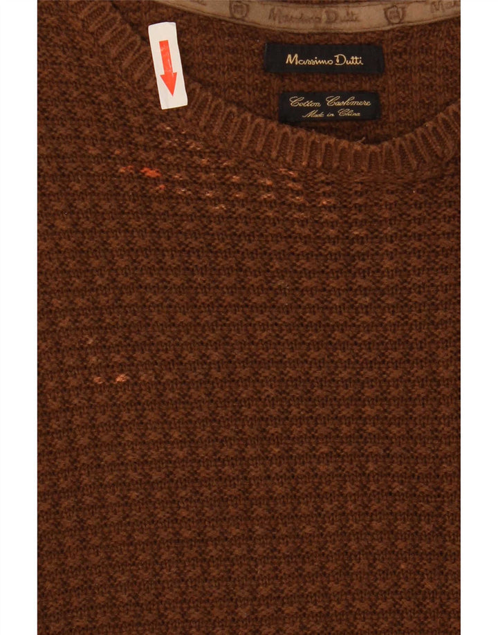 Męski sweter z okrągłym dekoltem Massimo Dutti XL, brązowy, bawełniany