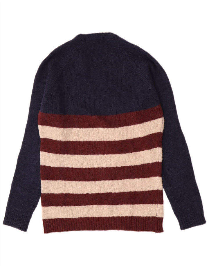 Woolrich Męski sweter z okrągłym dekoltem, wełniany, w średnim kolorze granatowym w paski