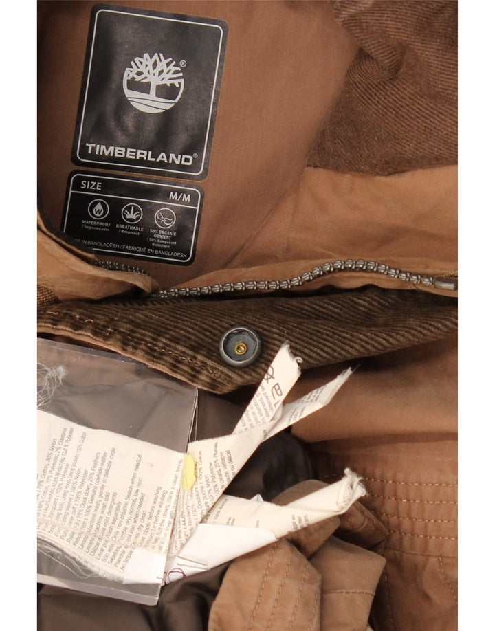 TIMBERLAND Męski ocieplany płaszcz z kapturem UK 38 Średni beż, bawełna