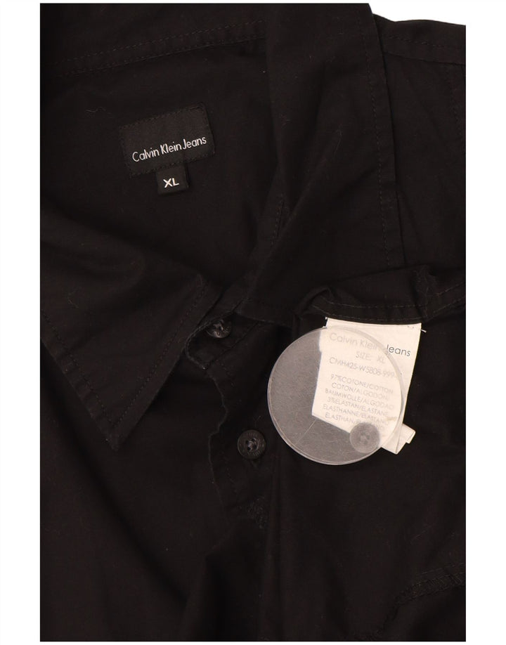 CALVIN KLEIN JEANS Męska koszula z krótkim rękawem XL, czarna, bawełniana