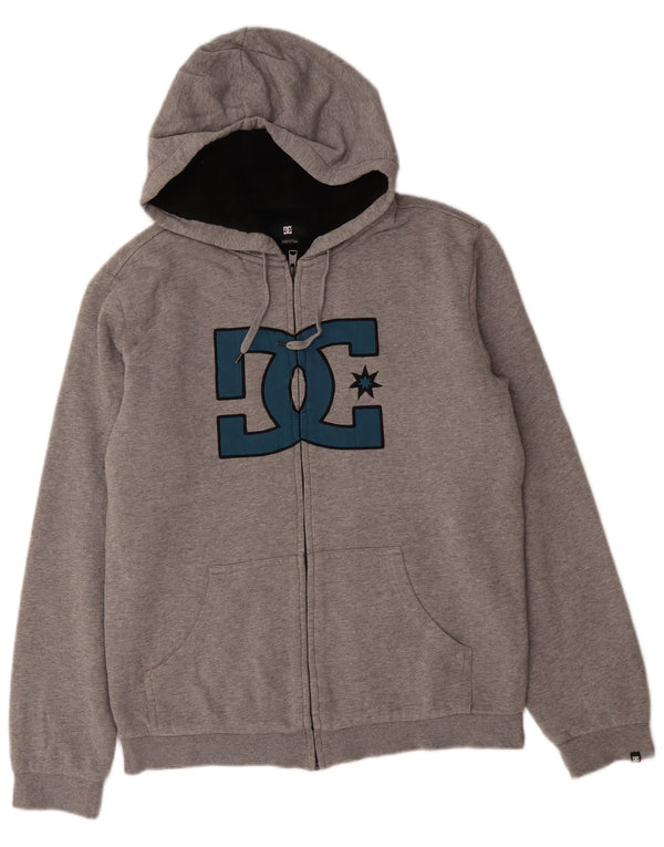 DC Mens Graphic Zip Hoodie Sweater Small Grey Cotton