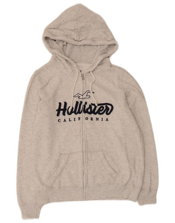 Damski sweter z kapturem i zamkiem błyskawicznym Hollister UK 14, średnioszary, bawełniany