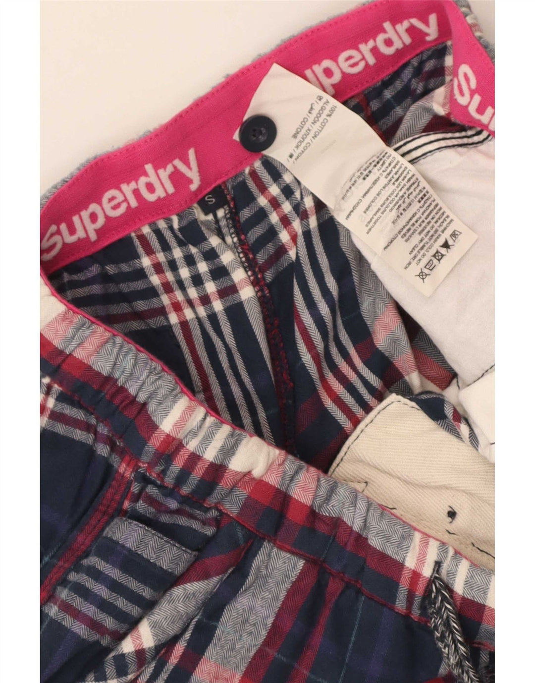Spodnie damskie Superdry małe W28, bawełniana, granatowa krata