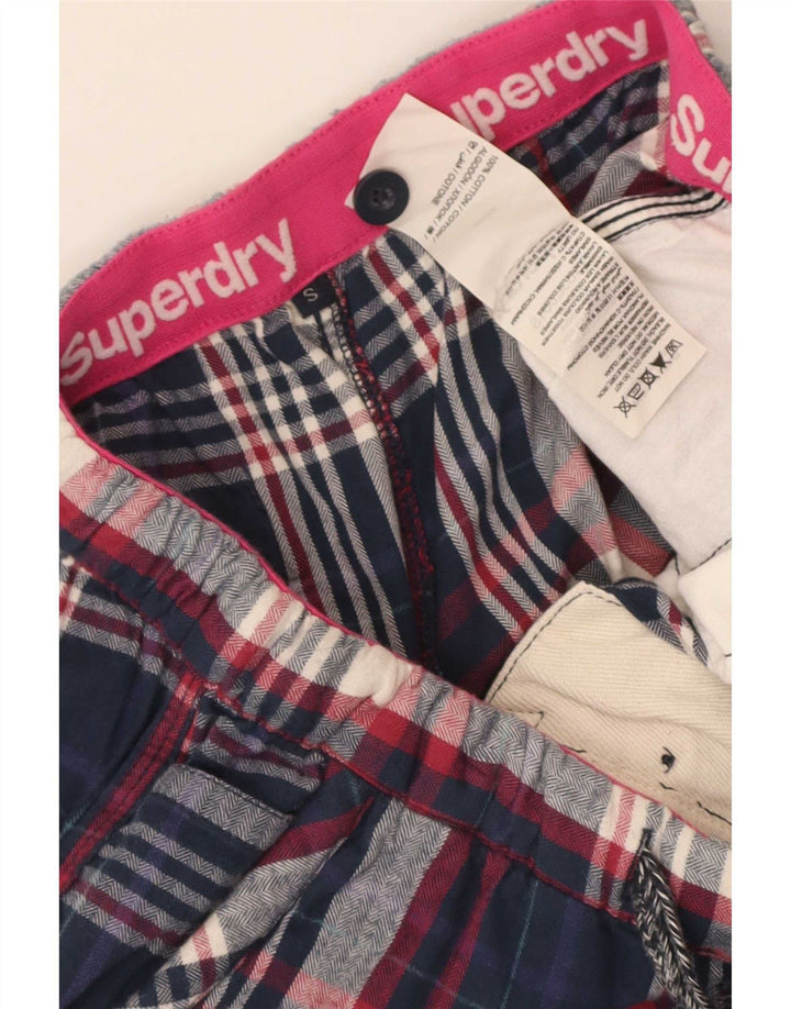 Spodnie damskie Superdry małe W28, bawełniana, granatowa krata