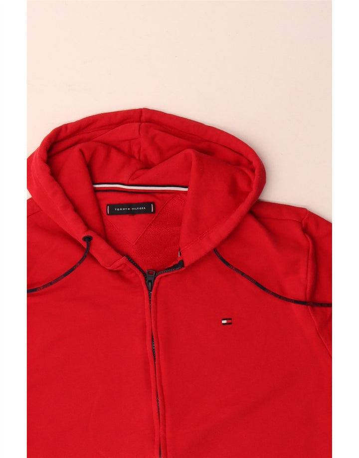Męski sweter z kapturem i zamkiem błyskawicznym Tommy Hilfiger, średnioczerwony, bawełniany