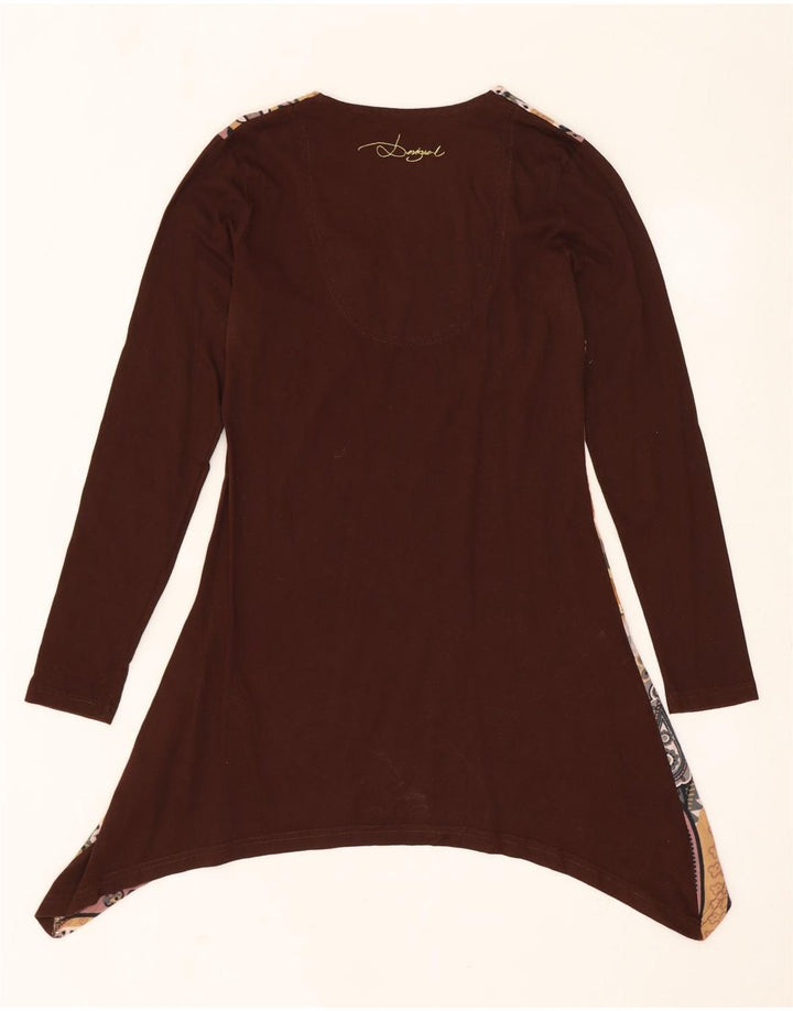 DESIGUAL Damska graficzna asymetryczna sukienka-tunika UK 10 Mały brązowy kwiatowy