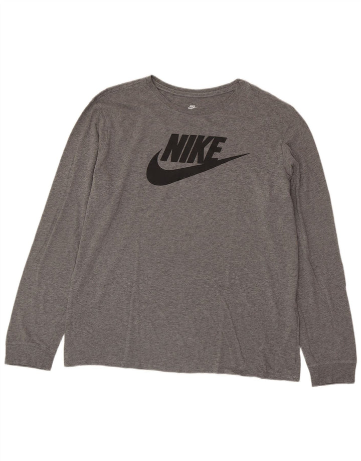Męska koszulka NIKE o sportowym kroju z grafiką, długim rękawem XL, szara i nakrapiana