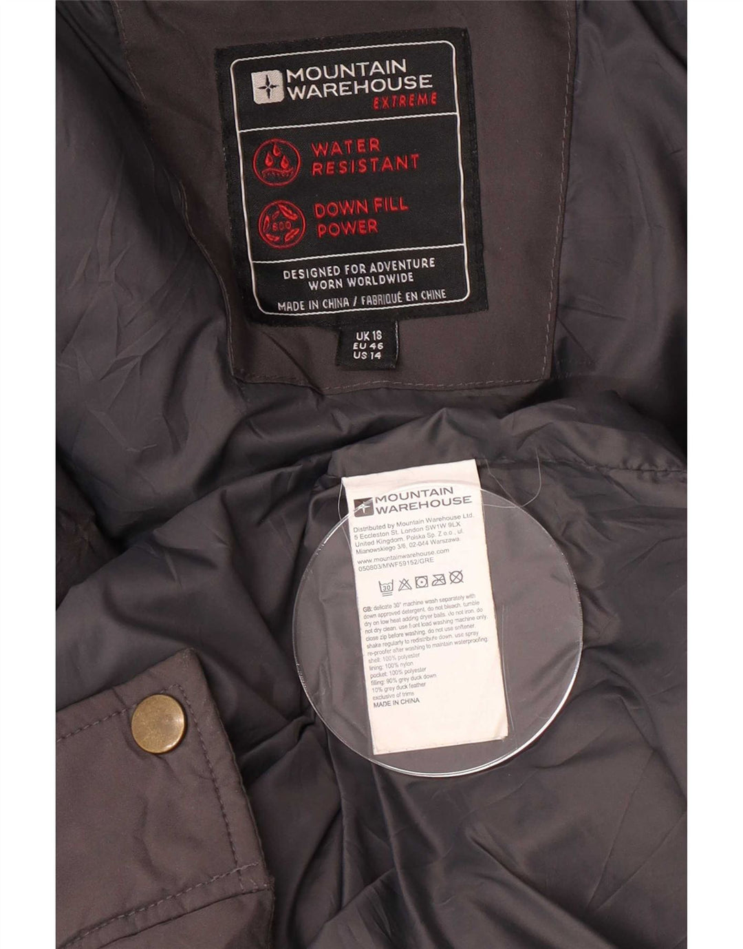 Damski ocieplany płaszcz z kapturem Mountain Warehouse UK 18 XL, szary poliester