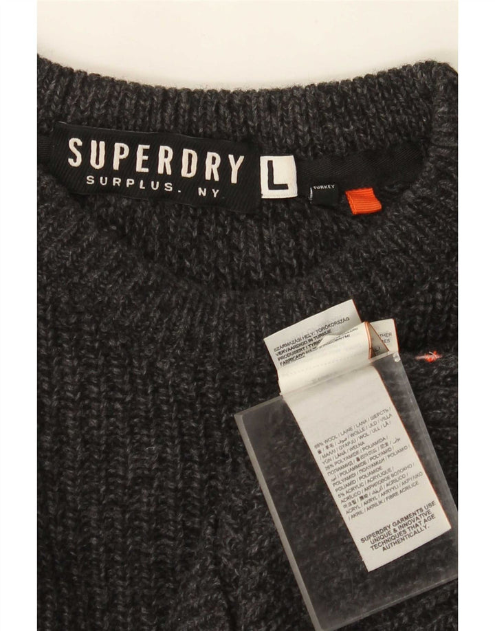 Męski sweter Superdry z dekoltem w łódkę, duży, szary, wełniany