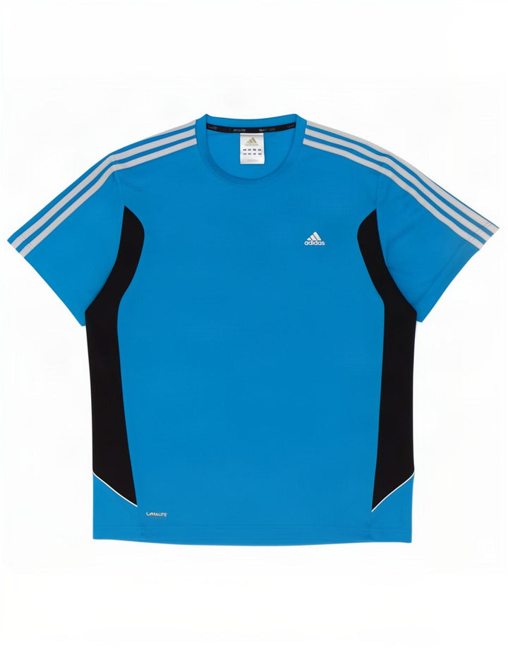 Adidas Męska koszulka Climalite Top, duża, niebieska, poliestrowa z blokami kolorów