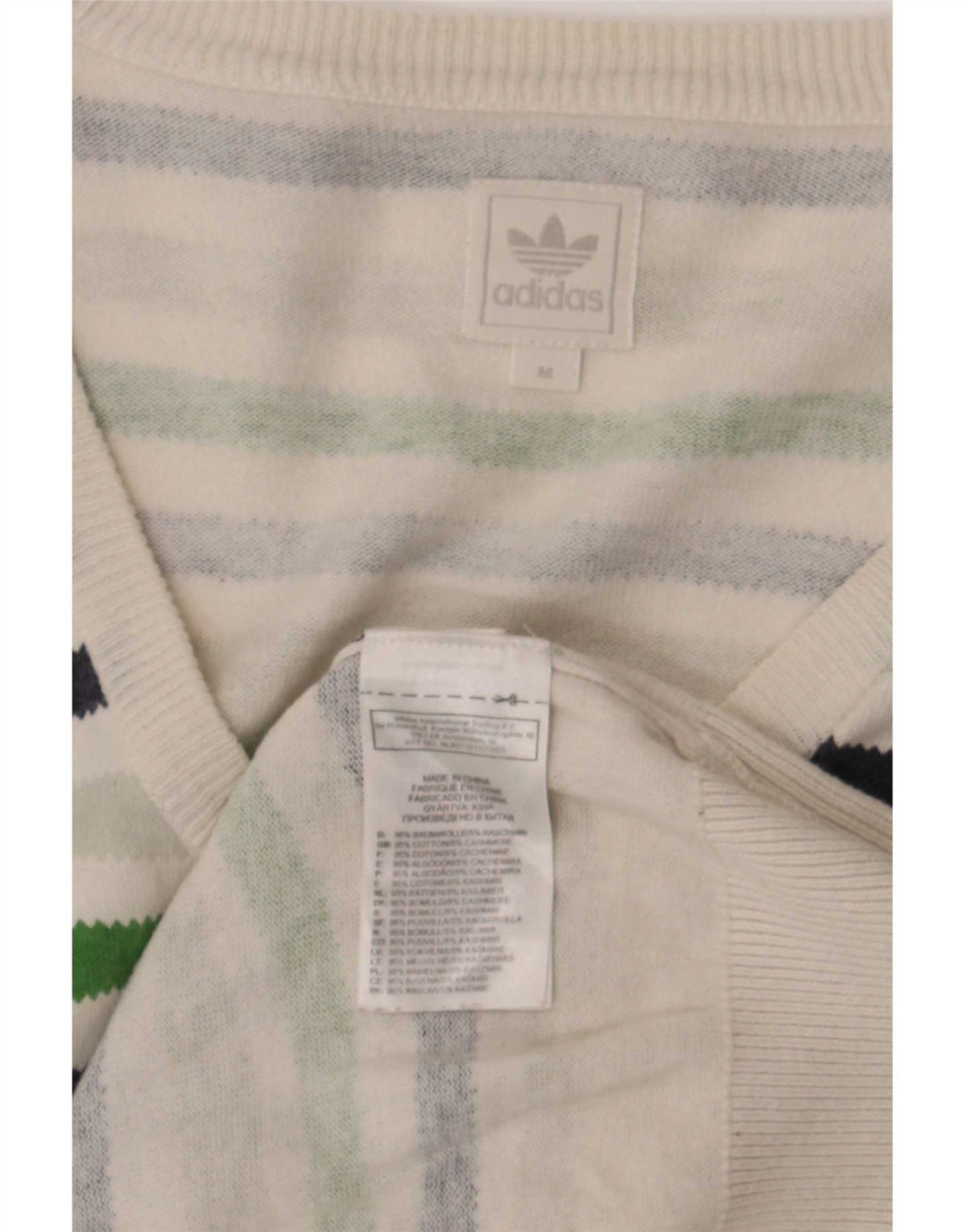 Adidas Męski sweter z dekoltem w kształcie litery V, średniej wielkości, wielobarwny, bawełniany w paski