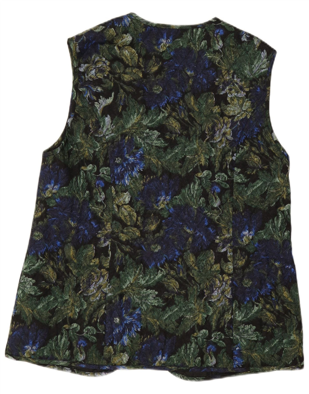 Damska pikowana kamizelka VINTAGE otwarta EU 42, duża, czarna w kwiaty, wiskoza