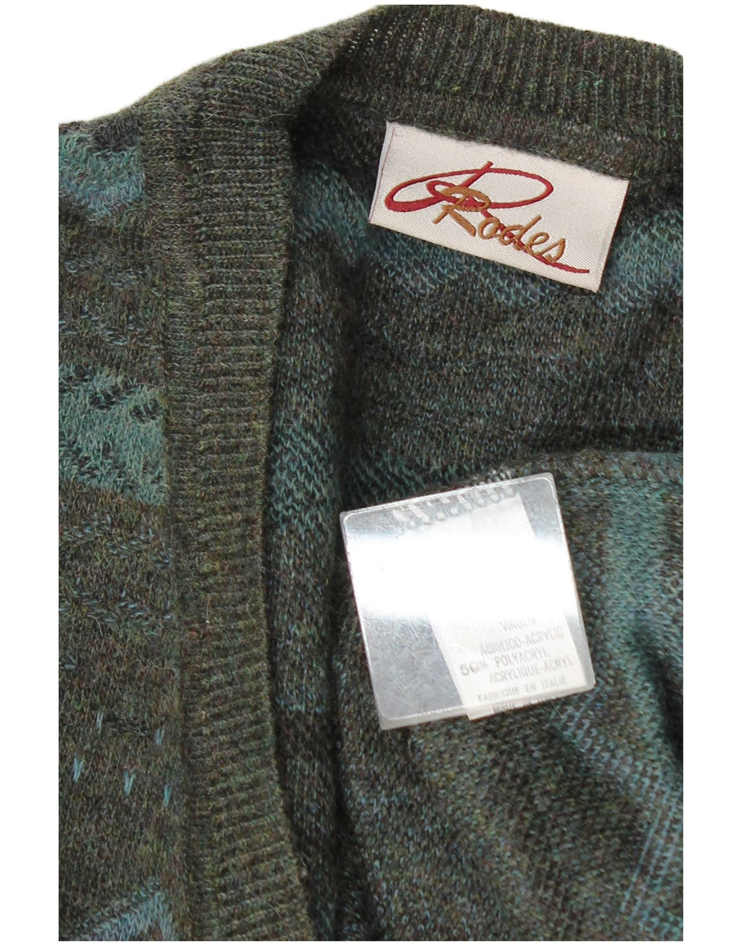 Męski sweter Rodes z dekoltem w kształcie litery V, XL, zielona, geometryczna wełna