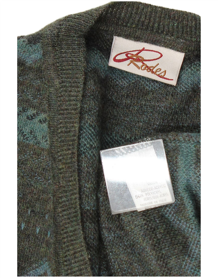 Męski sweter Rodes z dekoltem w kształcie litery V, XL, zielona, geometryczna wełna