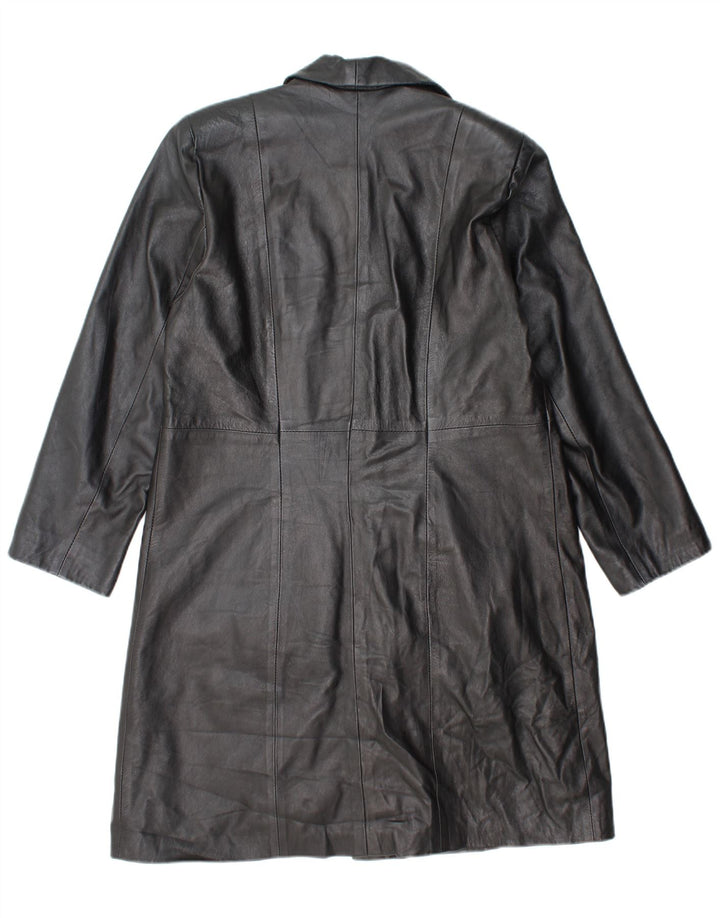 VINTAGE damski płaszcz skórzany UK 18 XL czarna skóra