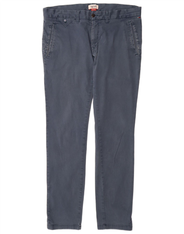 Męskie spodnie chino slim fit TOMMY HILFIGER W36 L34 niebieska bawełna