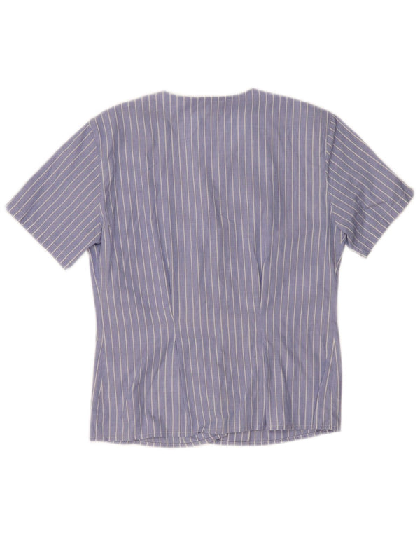 PAOLO PECORA Womens Short Sleeve Shirt UK 10 Small Blue Pinstripe Cotton