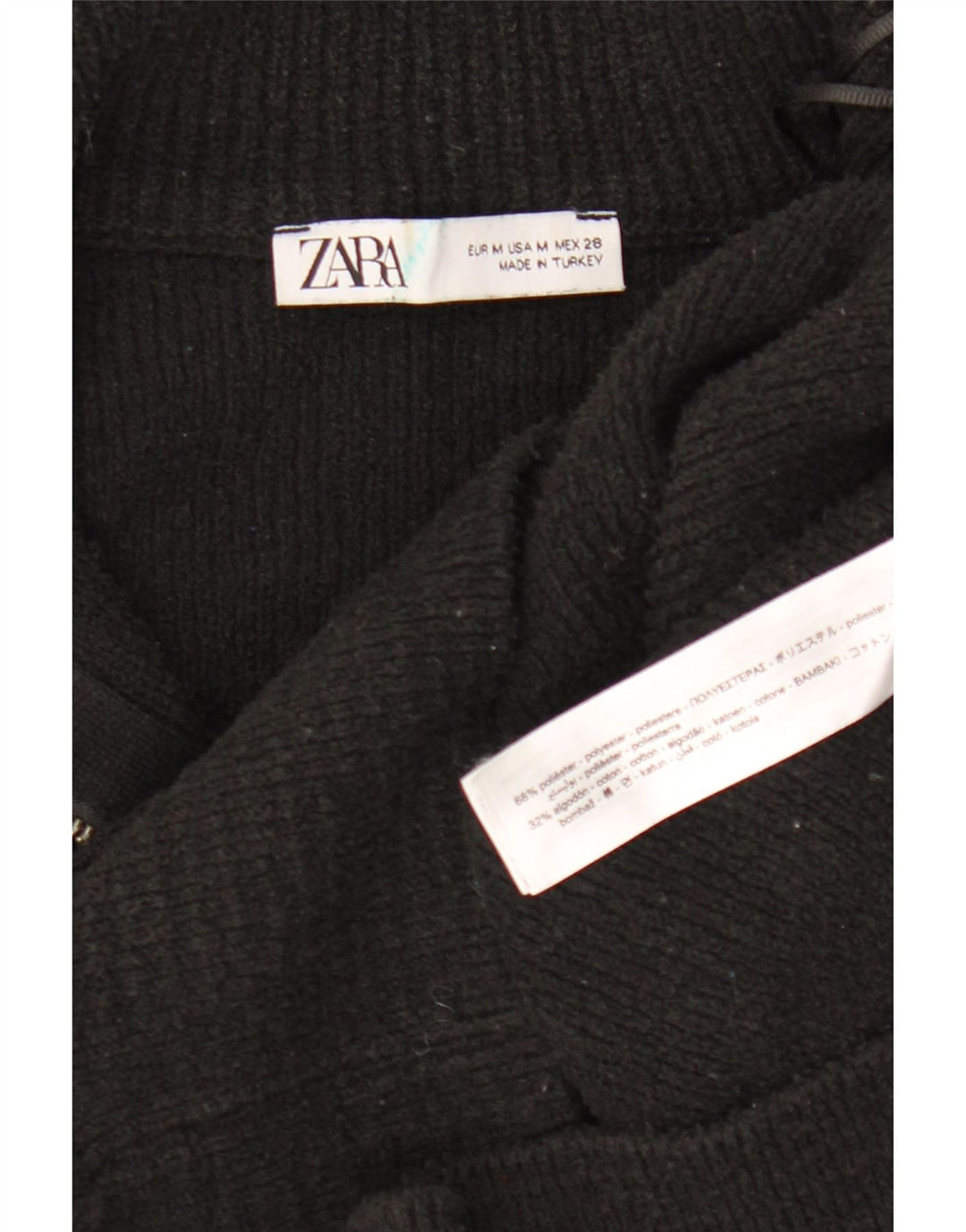 ZARA Womens Zip Neck Jumper Sweater UK 14 Medium Black Polyester