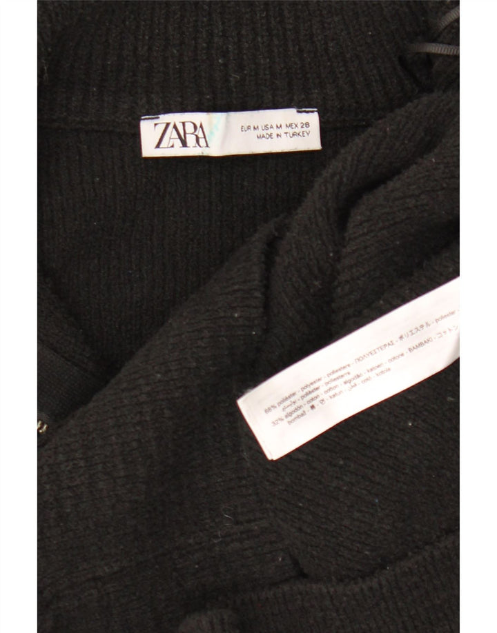 ZARA Womens Zip Neck Jumper Sweater UK 14 Medium Black Polyester