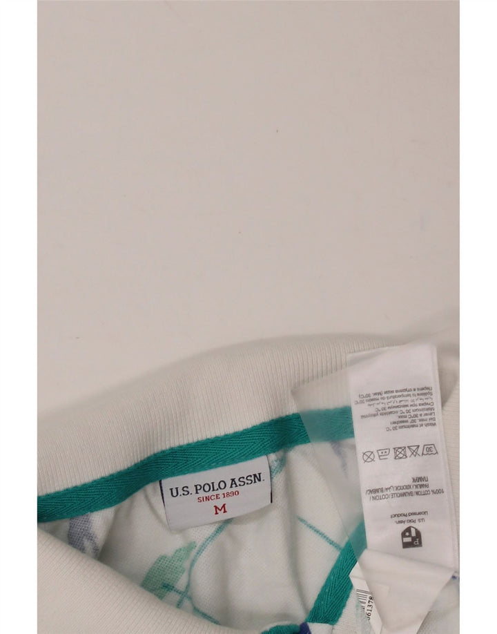 Męska koszulka polo US Polo Assn w abstrakcyjny wzór, średnia biała bawełna w kwiaty