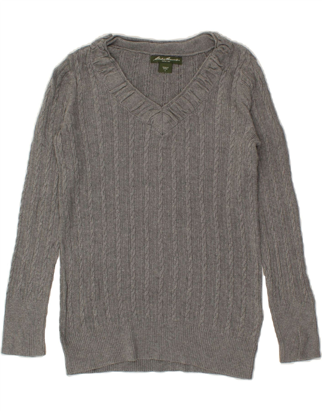 EDDIE BAUER Womens V-Neck Jumper Sweater UK 10 Small Grey Cotton Vintage Eddie Bauer and Second-Hand Eddie Bauer from Messina Hembry 