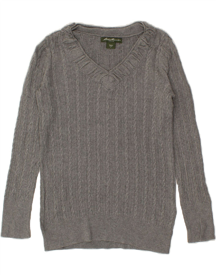 EDDIE BAUER Womens V-Neck Jumper Sweater UK 10 Small Grey Cotton Vintage Eddie Bauer and Second-Hand Eddie Bauer from Messina Hembry 
