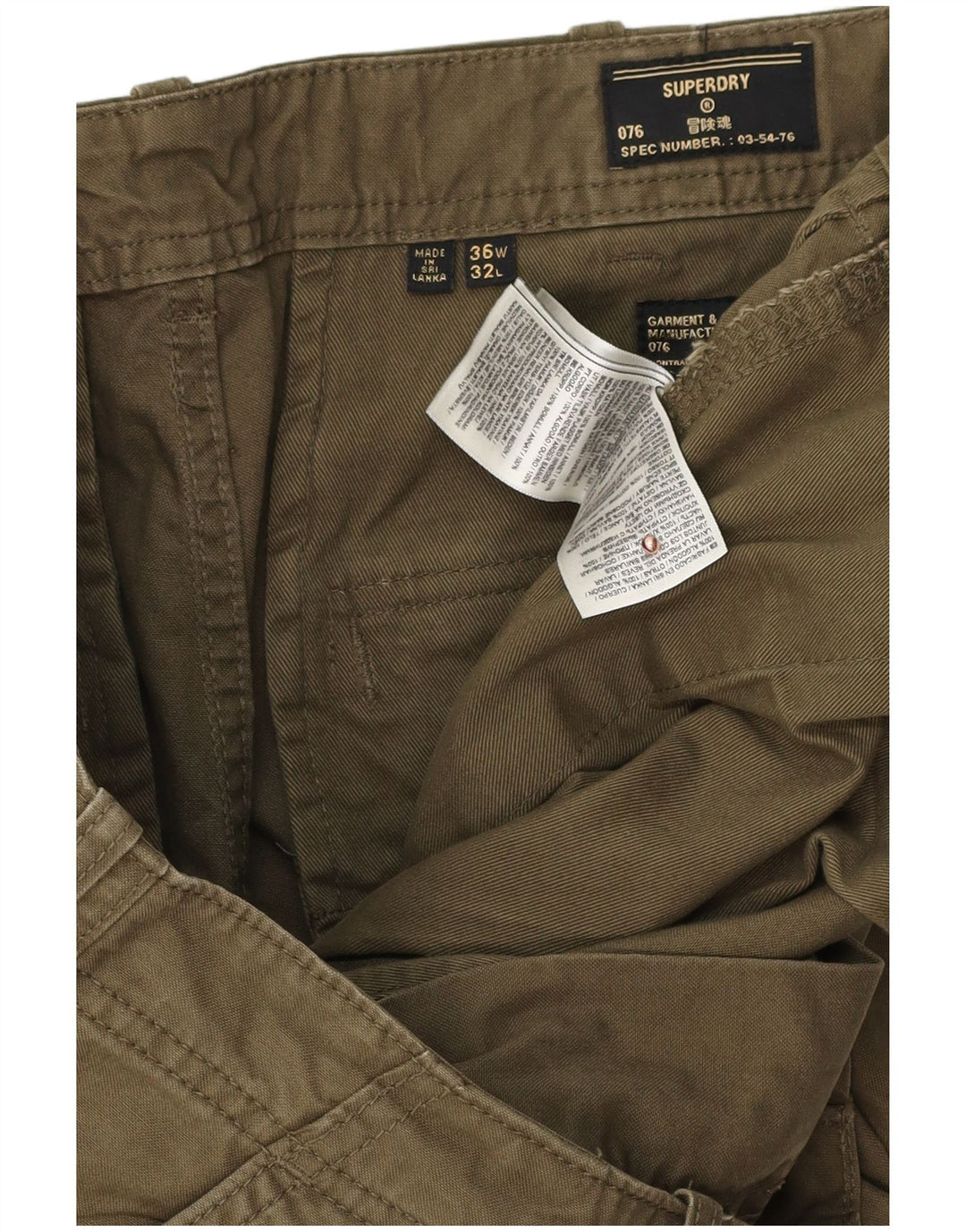 Męskie proste spodnie cargo Superdry W36 L32, bawełna khaki