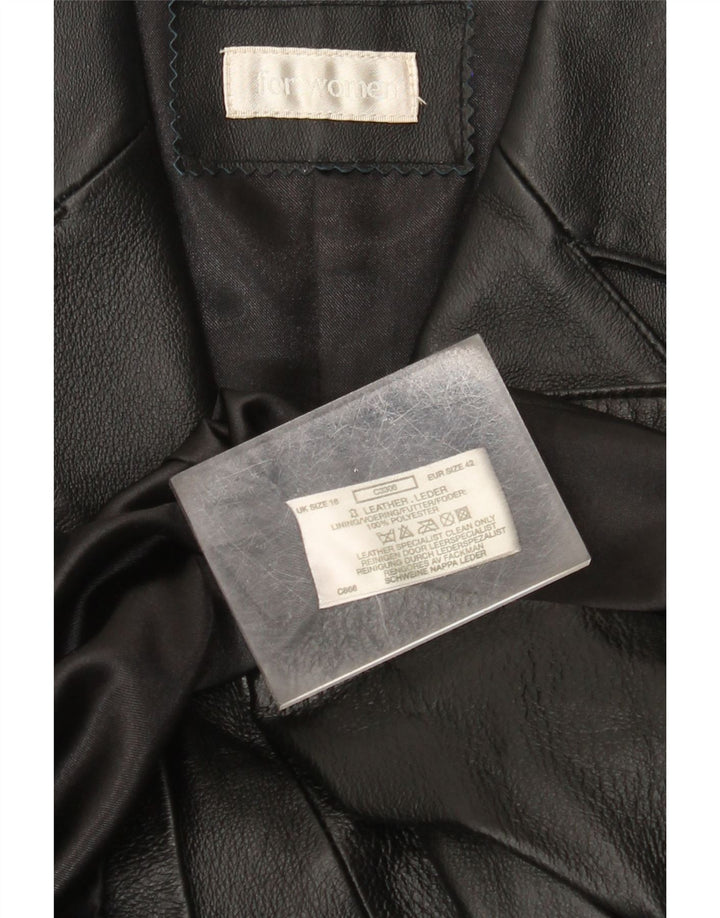 Vintage damski płaszcz skórzany UK 18 XL czarna skóra