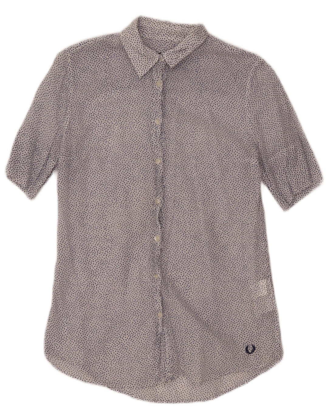 Damska prześwitująca koszula Fred Perry UK 14, duża, biała, bawełniana w cętki