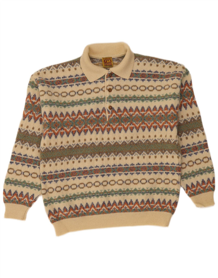 STEFANEL Męski sweter polo w kolorze średniego beżu Fair Isle