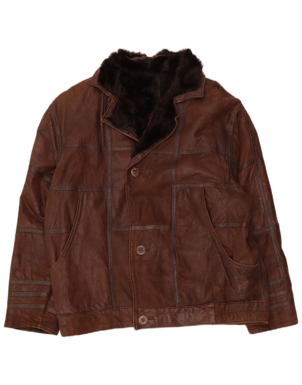 Vintage męska kurtka Shearling UK 40, duża brązowa patchworka