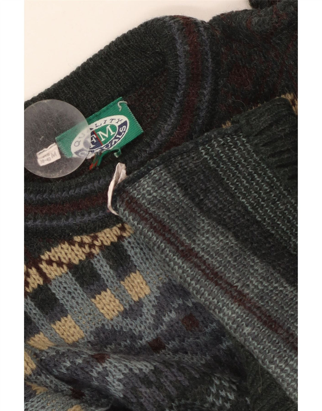 Vintage męski sweter z okrągłym dekoltem UK 38/40 średnio szary Fair Isle