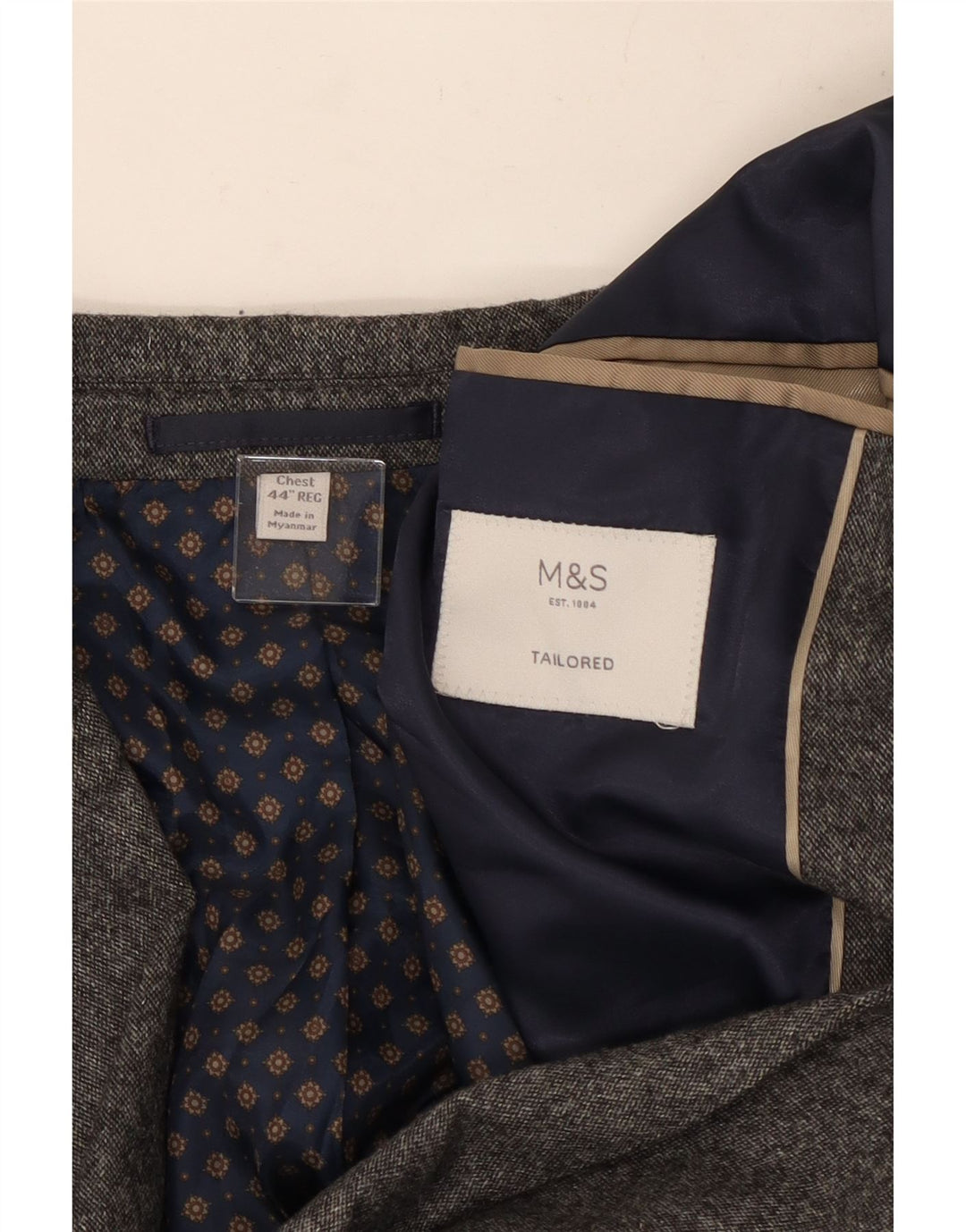 Marks & Spencer Męska marynarka zapinana na 2 guziki UK 44 2XL Szara wełna