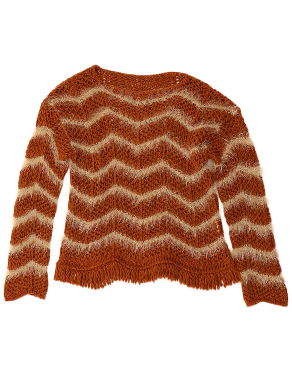 Vintage Womens Oversized Boat Neck Jumper Sweater EU 36/38 Small Brown