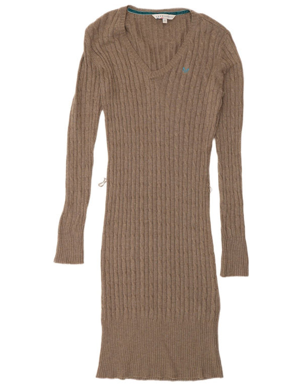 Crew Clothing Damska sukienka sweterkowa z długim rękawem UK 10, mała, brązowa bawełna