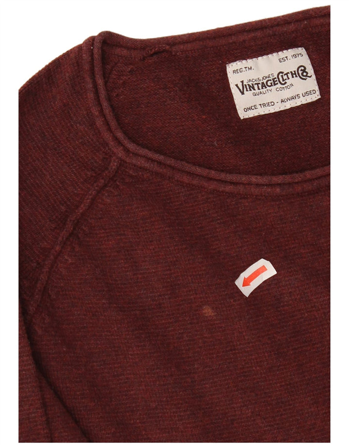 Męski sweter Jack & Jones z okrągłym dekoltem, średnia, bordowa bawełna