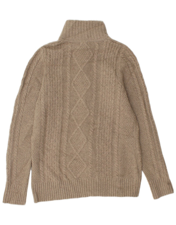 Damski sweter rozpinany L.L.BEAN UK 12, średni beż, wełna merynosowa