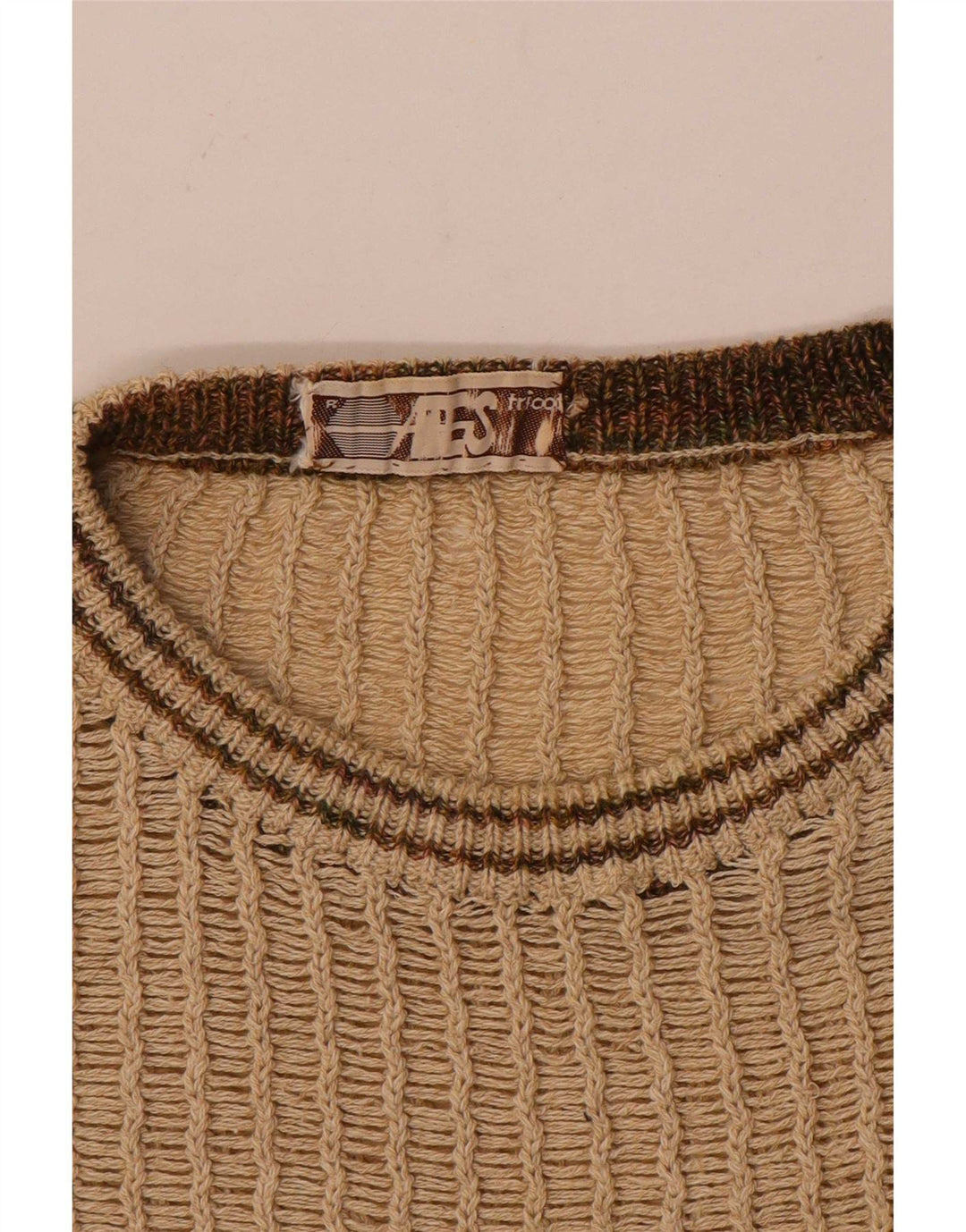 Vintage męski sweter z dekoltem w łódkę, w średnie beżowe paski