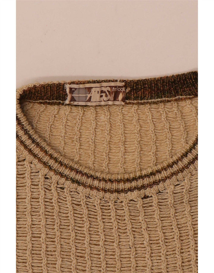 Vintage męski sweter z dekoltem w łódkę, w średnie beżowe paski