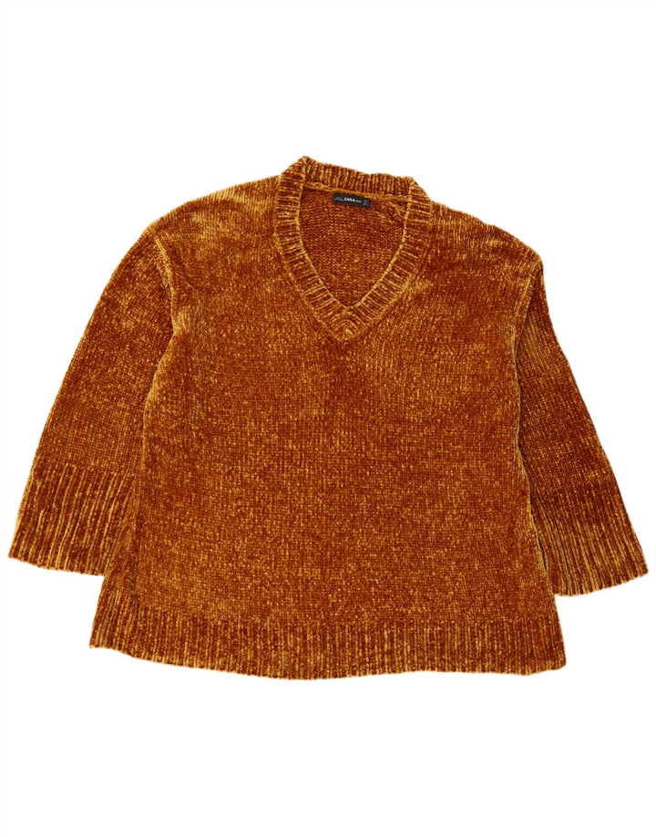Damski sweter oversize z dekoltem w kształcie litery V ZARA UK 14 Średni brązowy elastomer