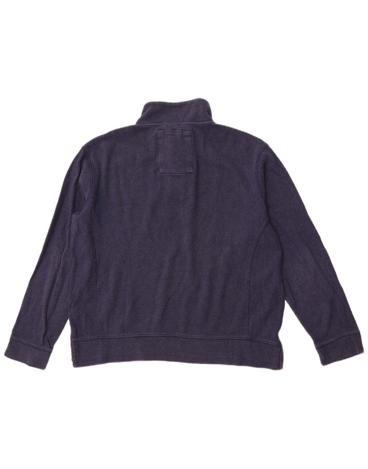 FAT FACE Mens Button Neck Sweatshirt Jumper Large Navy Blue Cotton